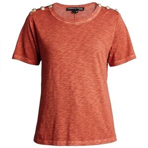 VERONICA BEARD Carla Button-Trimmed T-Shirt Orange Rust Brown Tan Autumn Buttons